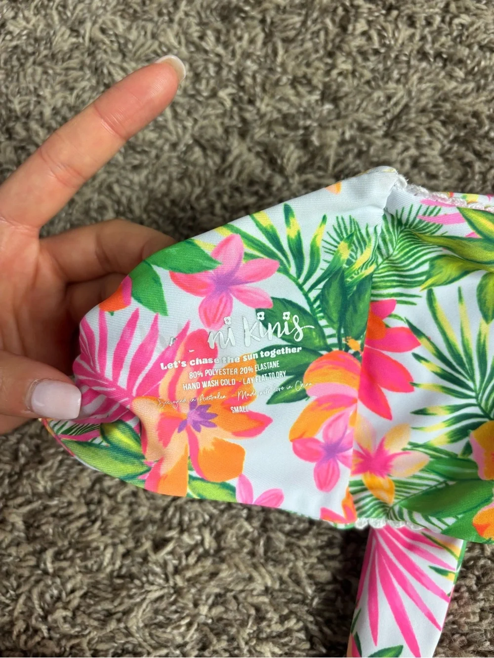Kulani Kinis White Tropical Floral Bikini with Pink & Green Accents